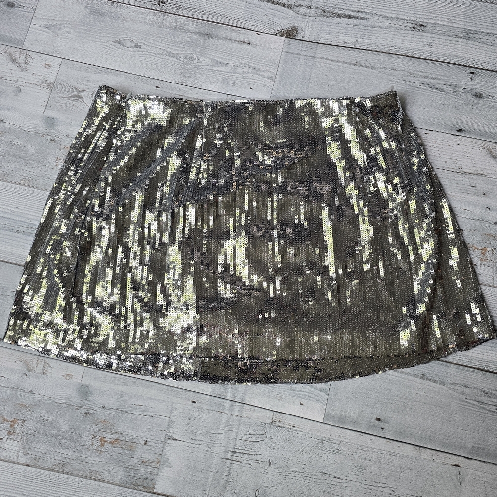 Shiny By Nature Sequin Shiny Mini Skirt Silver Womens 2X